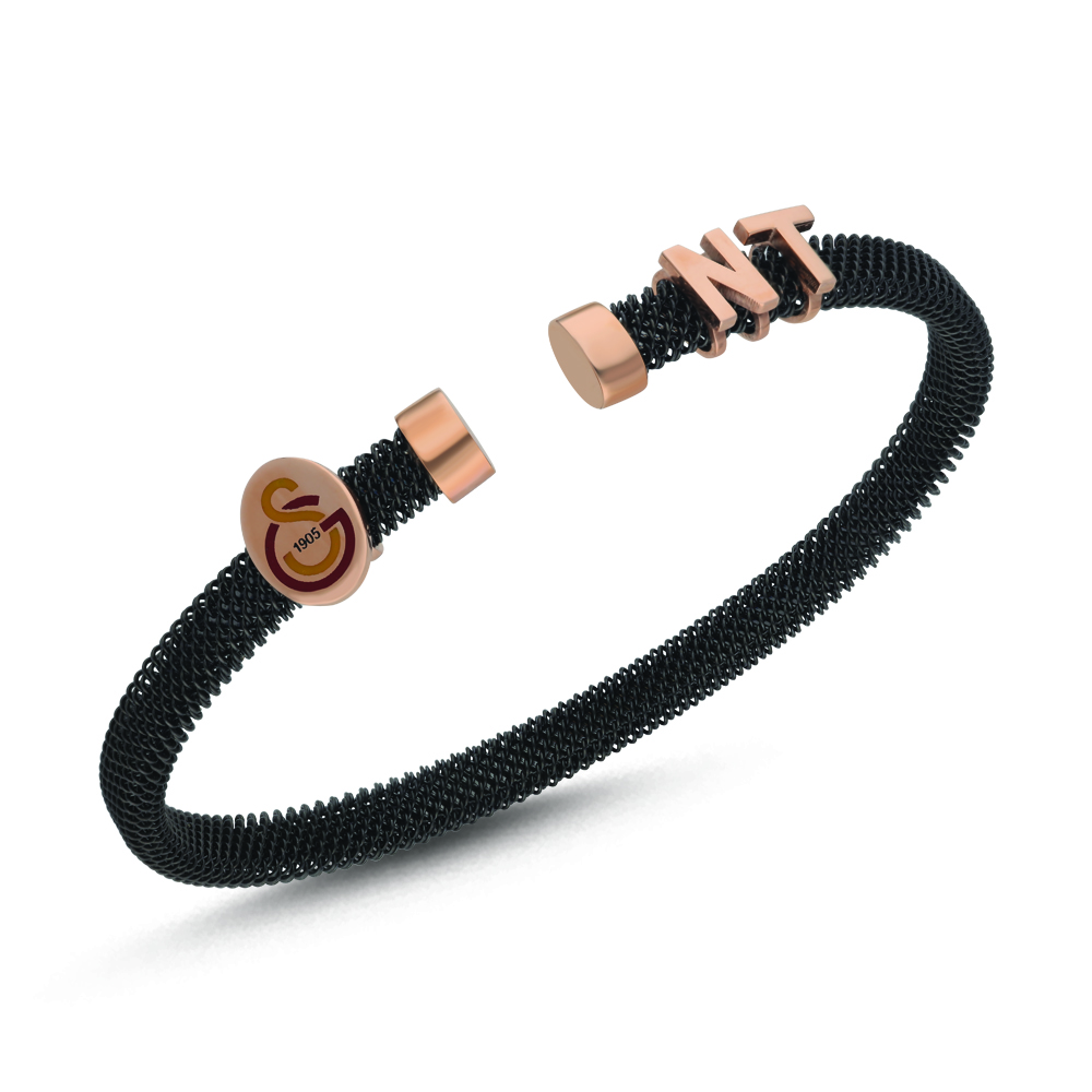 Altın Galatasaray Logolu ve Çift Harfli Tasarım Çelik Bileklik