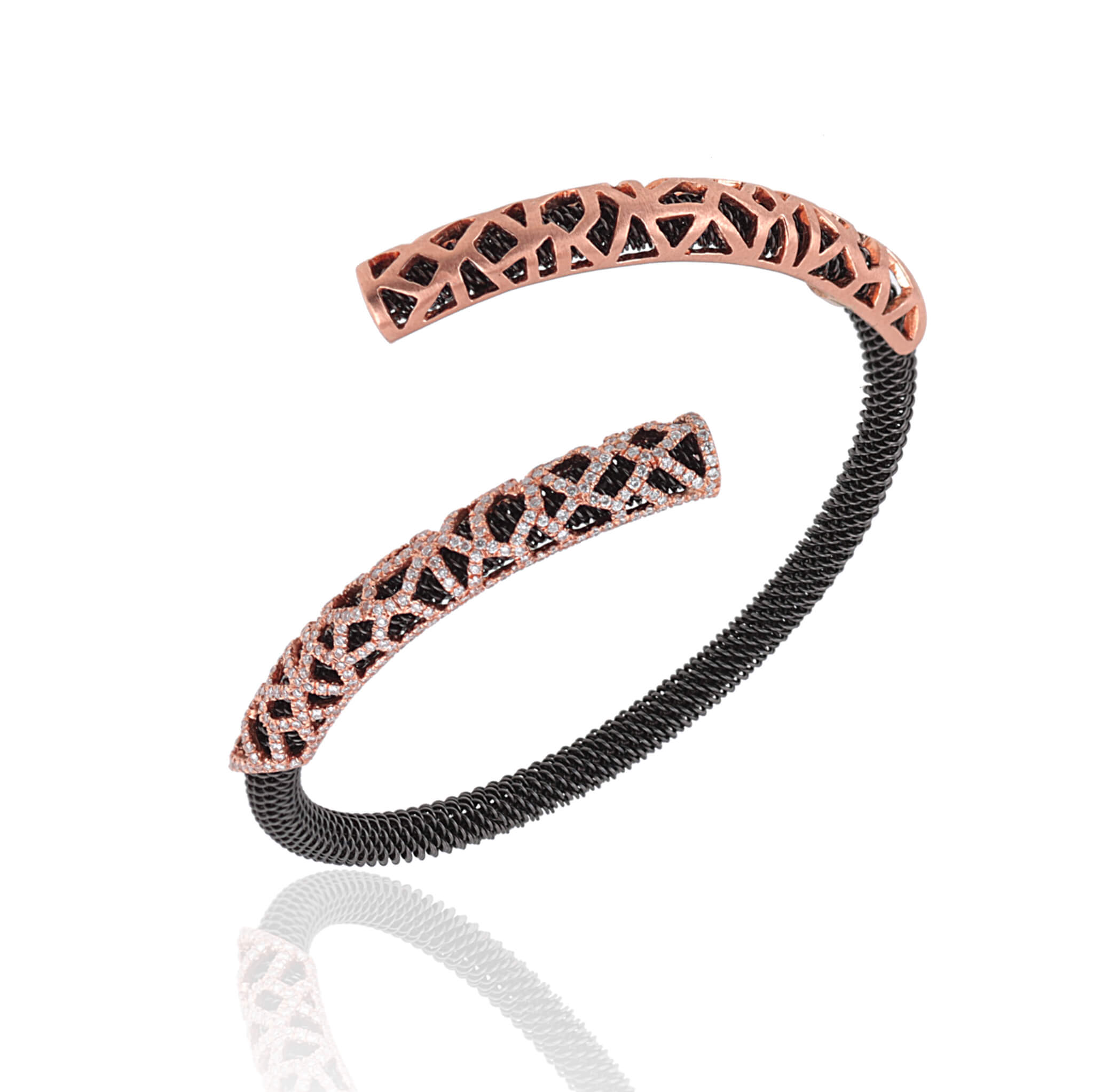 Altın ve Pırlantalı Tasarım Yuvarlak Çelik Bileklik