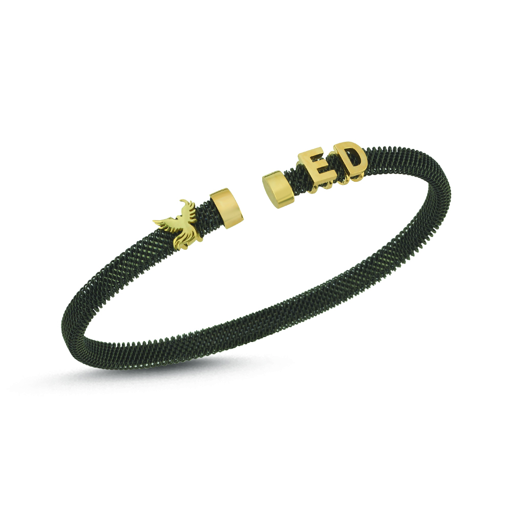 Altın Anka Figürlü Çift Harfli Yassı Çelik Tasarım Bileklik