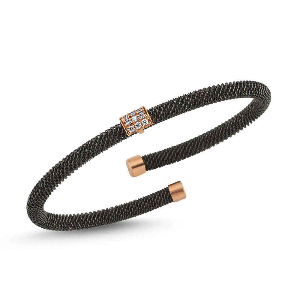 Altın ve Pırlantalı Tasarım Yuvarlak Çelik Bileklik