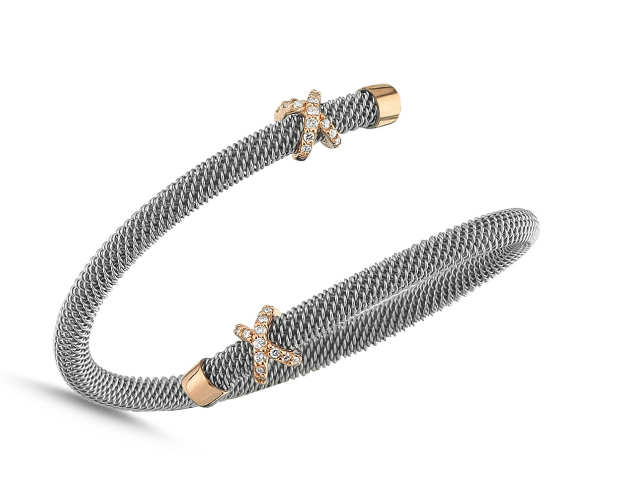 Altın ve Pırlantalı Tasarım Yuvarlak Çelik Bileklik