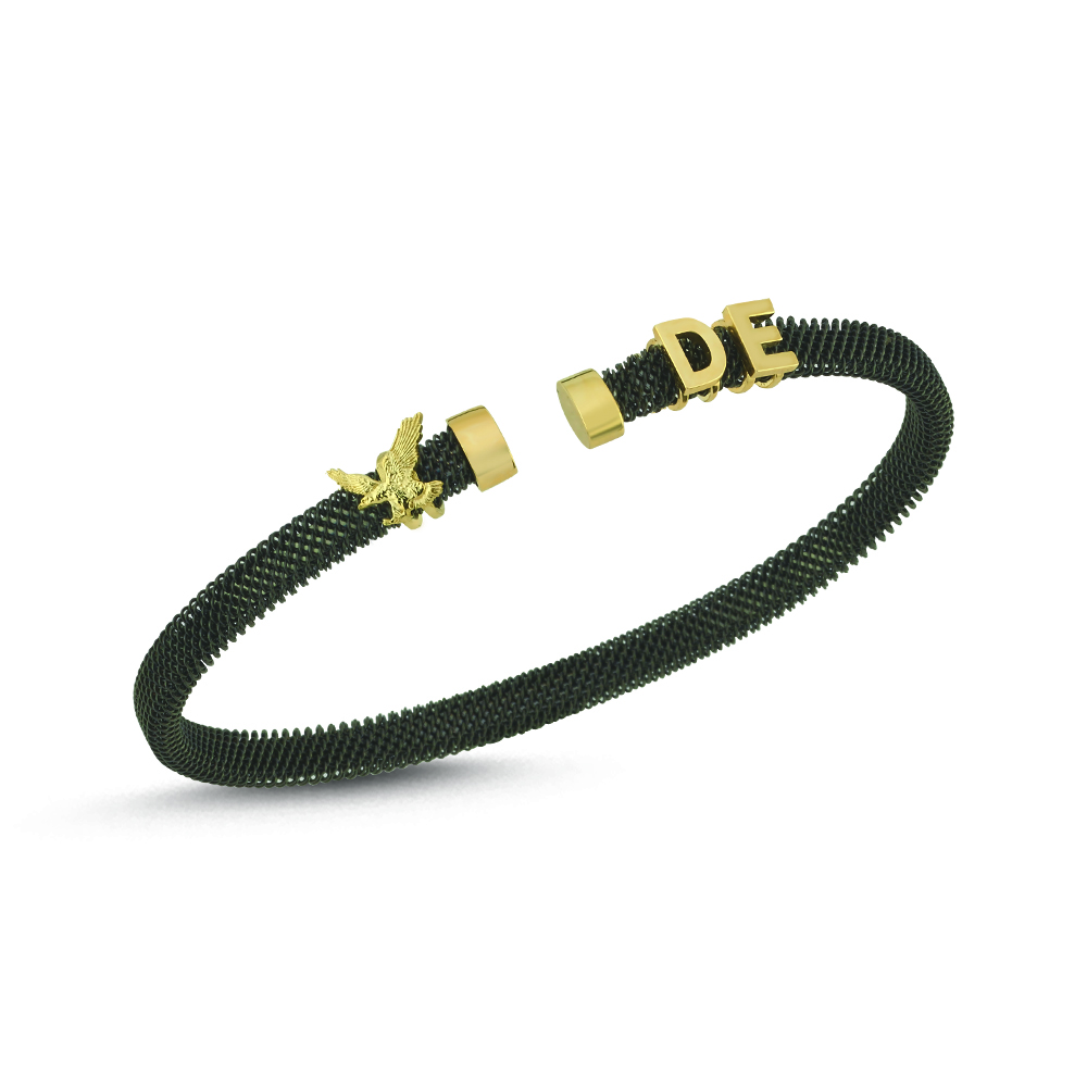 Altın Kartal Figürlü Çift Harfli Tasarım Çelik Bileklik