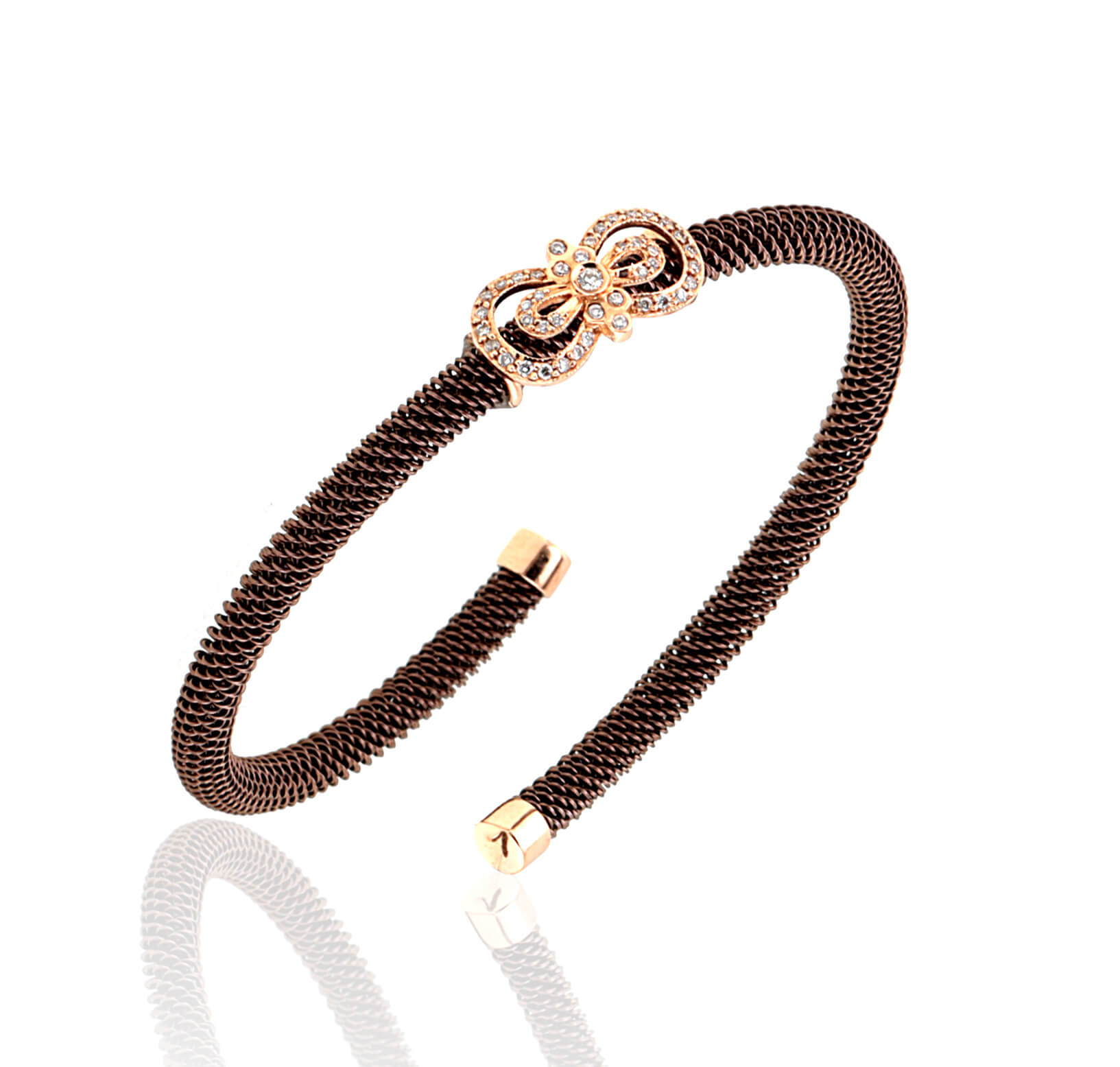 Altın ve Pırlantalı Tasarım Yuvarlak Çelik Bileklik